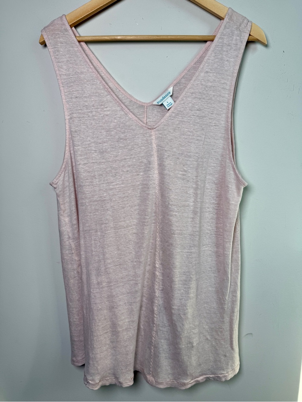 Sundance Linen V Neck Tank Top Blush Pink Coastal Grandmother Sz L